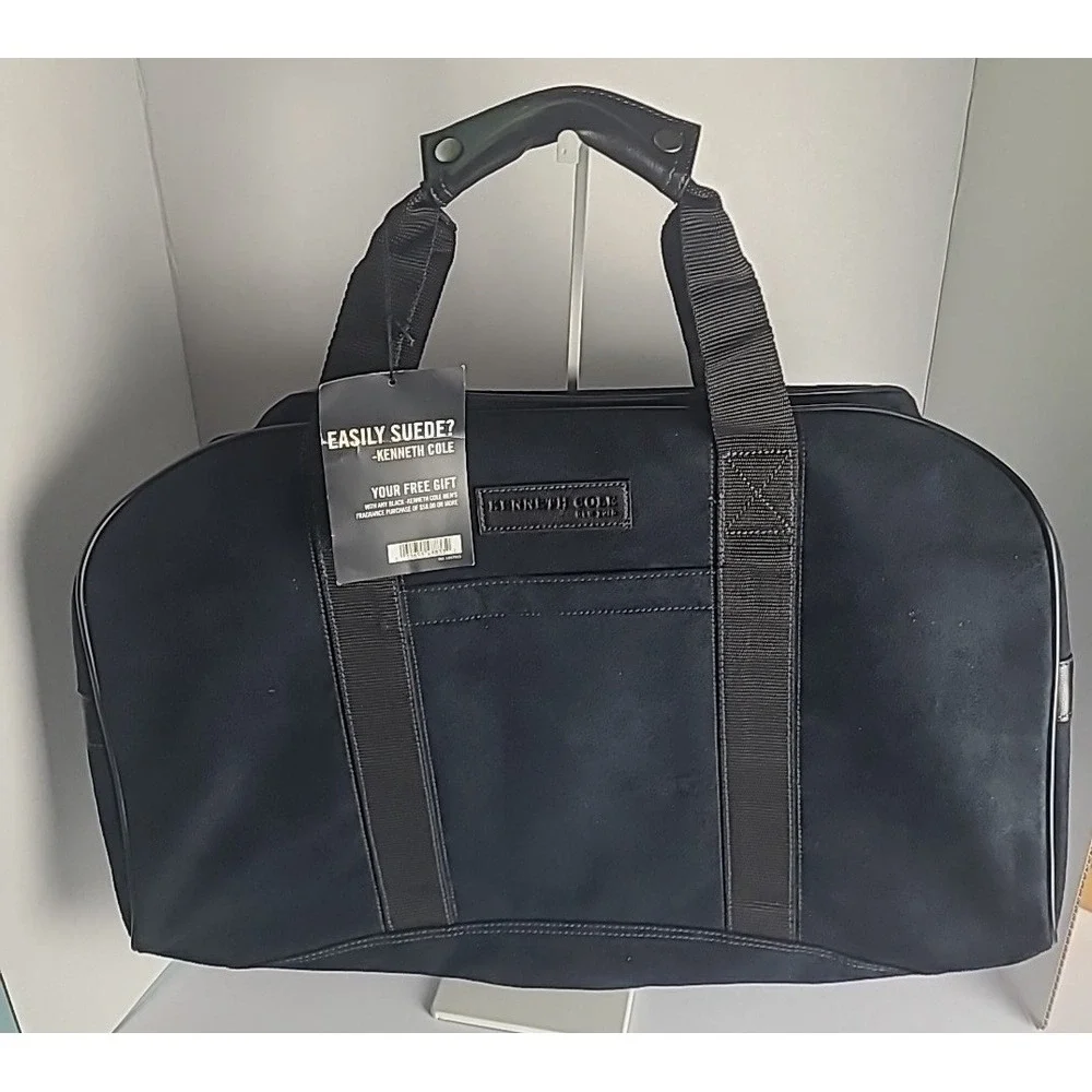 Kenneth Cole Duffel Bag Black New‎ With Tags Faux Suede Travel Weekender Carryon